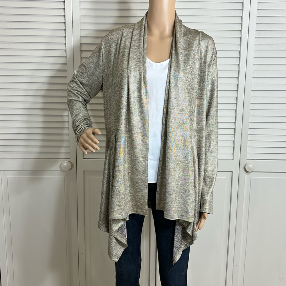 Clara Sunwoo Gold Stretch Knit Jersey Waterfall Cardigan Large